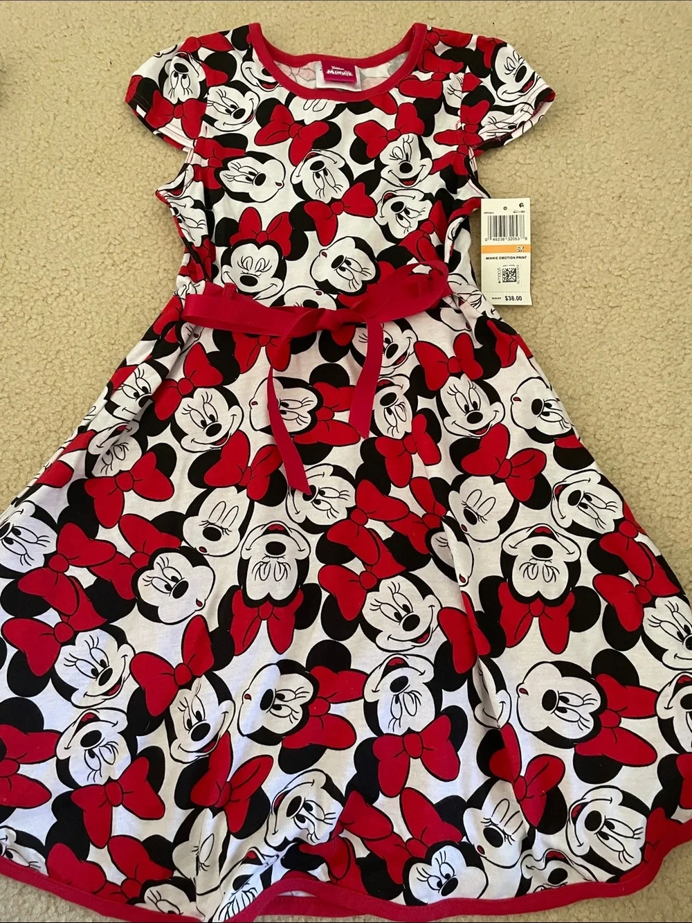 Disney Girls Red, Black & White Minnie Mouse Bow Print Dress
